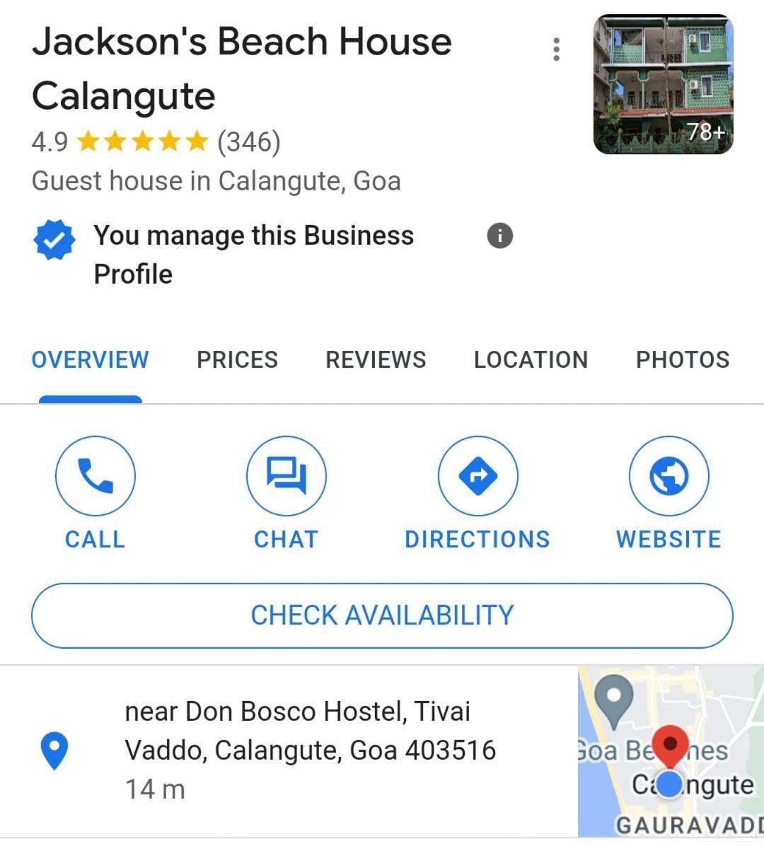 Jackson'S Beach House Calangute Lejlighedshotel Eksteriør billede